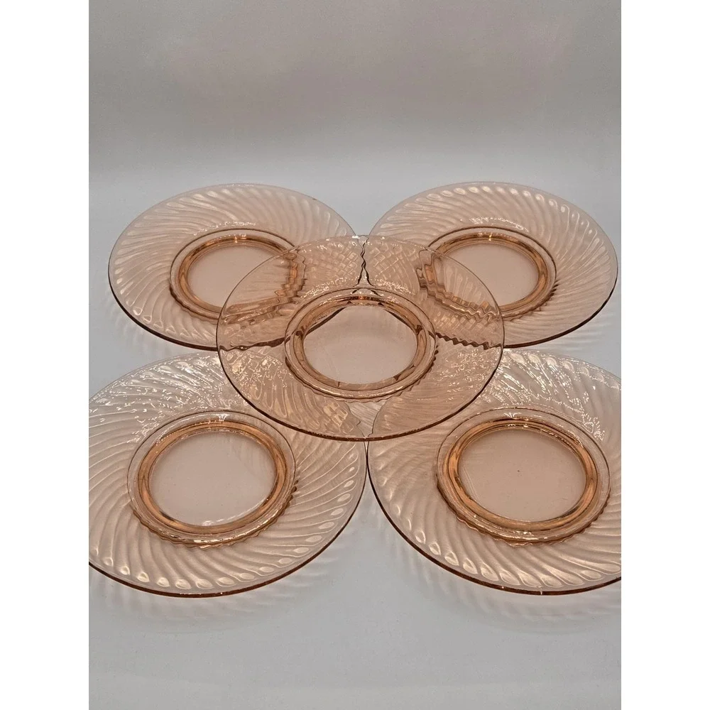Imperial Glass Pink Depression Glass Swirl Luncheon Plates (Set of 5) 8